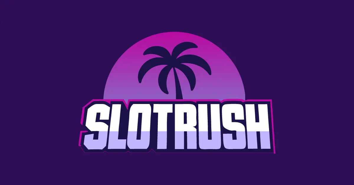 SlotsRush Casino logo with palm tree and retro design